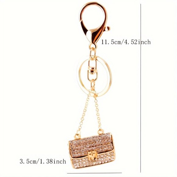 Rhinestone Decor Chain Bag Design Keychain Gorgeous Sparkling Metal Key … - Picture 4 of 6